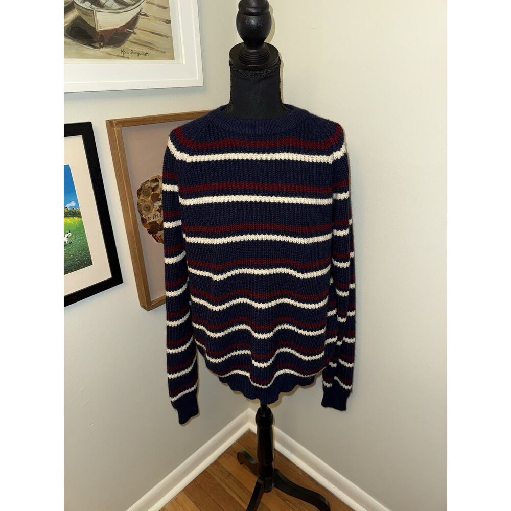 VTG men’s sweater graphix Navy Red White Striped Sweater Oversized Large Grandpa
